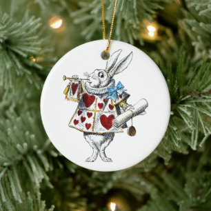 Weißes Kaninchen Alice Wunderland Herz Keramik Ornament