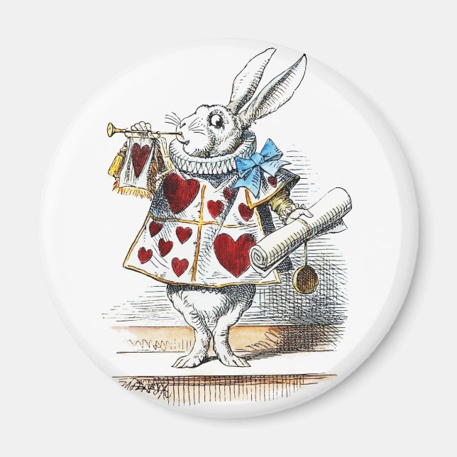 Weißes Kaninchen Alice Wunderland Herz Magnet (Vorne)