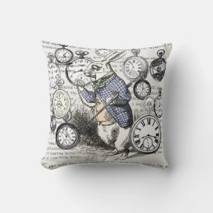 Weißes Kaninchen Alice Wunderland Uhren Kunst Kissen