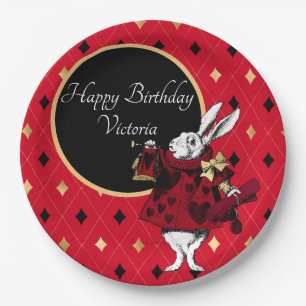 Weißes Kaninchen am Roten Geburtstag Pappteller