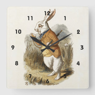 Weißes Kaninchen aus Vintager Alice im Wunderland Quadratische Wanduhr
