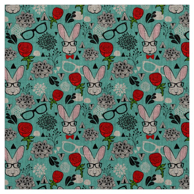 Weißes Kaninchen bei Rose Stoff (Muster)