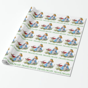 Weißes Kaninchen eilt an Alice vorbei, "Ich bin sp Geschenkpapier