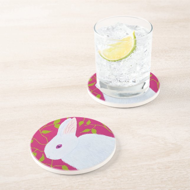 weißes Kaninchen  Getränkeuntersetzer (Seite)