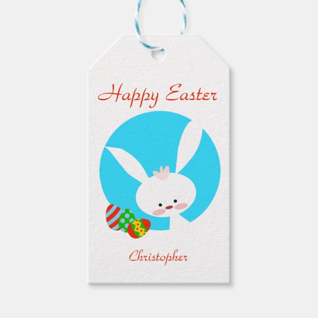 Weißes Kaninchen glücklich Ostern Geschenkanhänger (Vorderseite)