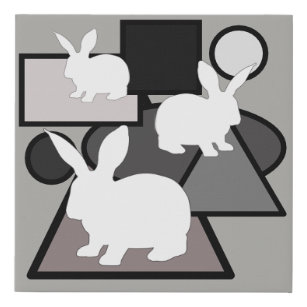 Weißes Kaninchen, grau geometrisch, grafisch, mode Künstlicher Leinwanddruck