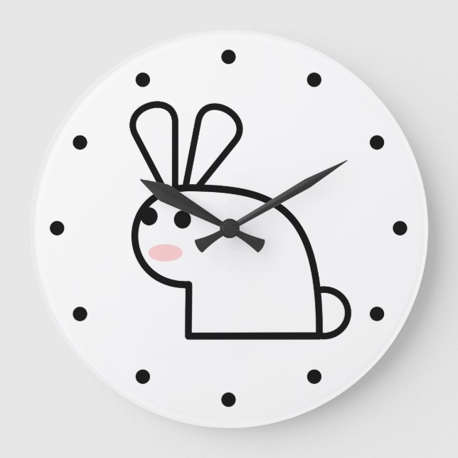 Weißes Kaninchen Große Wanduhr (Vorderseite)