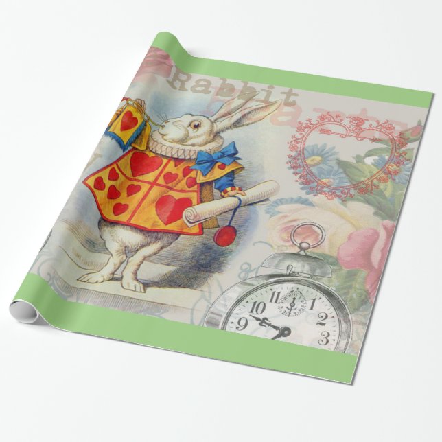 Weißes Kaninchen Herz Alice Classic Geschenkpapier (Ungerollt)