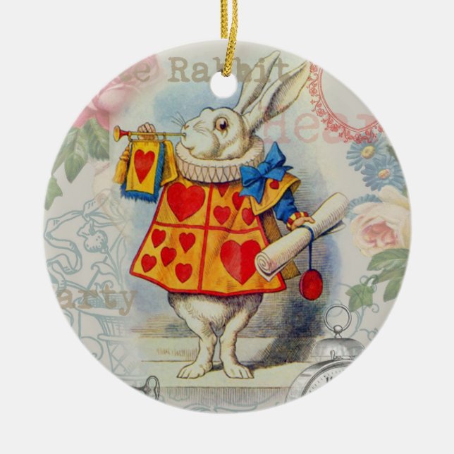 Weißes Kaninchen Herz Alice Classic Keramikornament (Vorne)