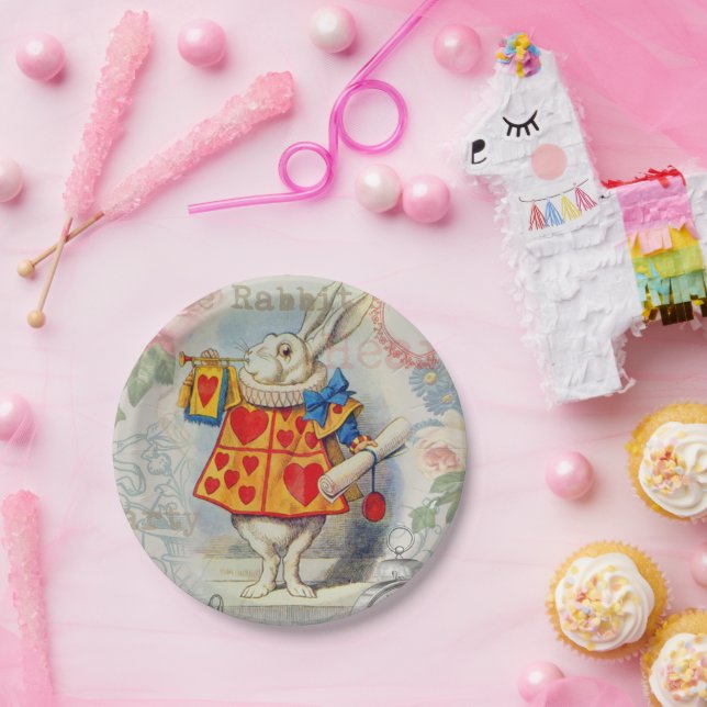 Weißes Kaninchen Herz Alice Classic Pappteller (Party)