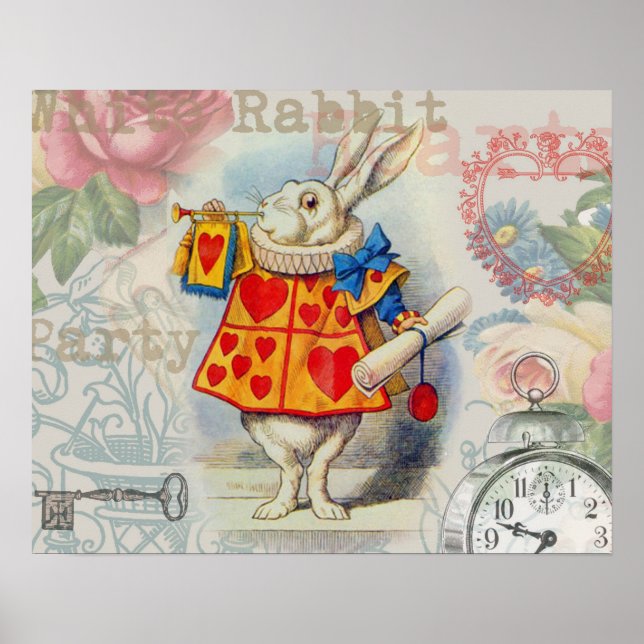 Weißes Kaninchen Herz Alice Classic Poster (Vorne)