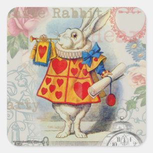 Weißes Kaninchen Herz Alice Classic Quadratischer Aufkleber