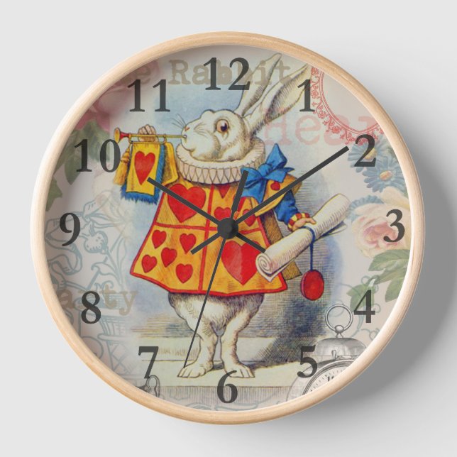 Weißes Kaninchen Herz Alice Classic Uhr (Vorderseite)