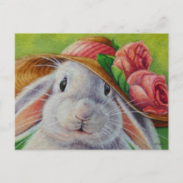 Weißes Kaninchen im Frühling Bonnet Wasserfarbe Ku Postkarte