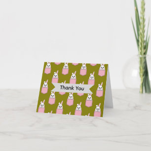 Weißes Kaninchen im rosa Taschenmuster   Personali Dankeskarte