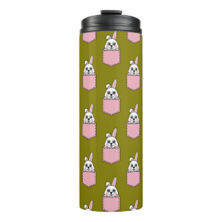 Weißes Kaninchen im rosa Taschenmuster Thermosbecher