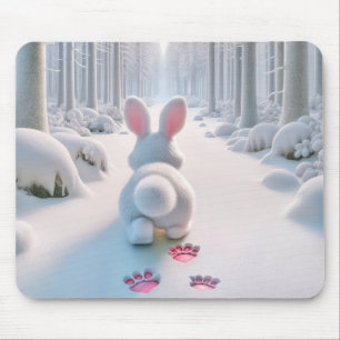 Weißes Kaninchen in einem Winterwald Mousepad
