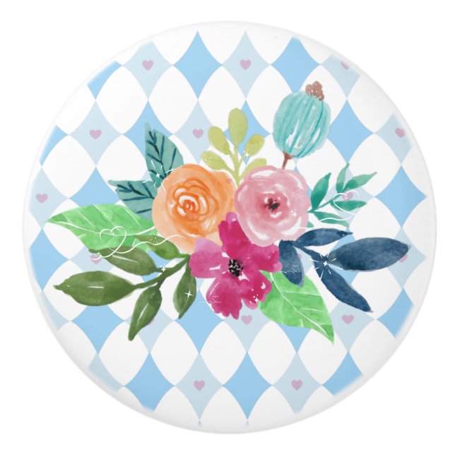 Weißes Kaninchen in Wunderland-blauen Diamanten Keramikknauf (Vorderseite)