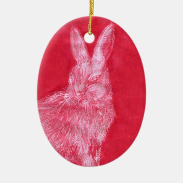 Weißes Kaninchen Keramikornament (Vorne)