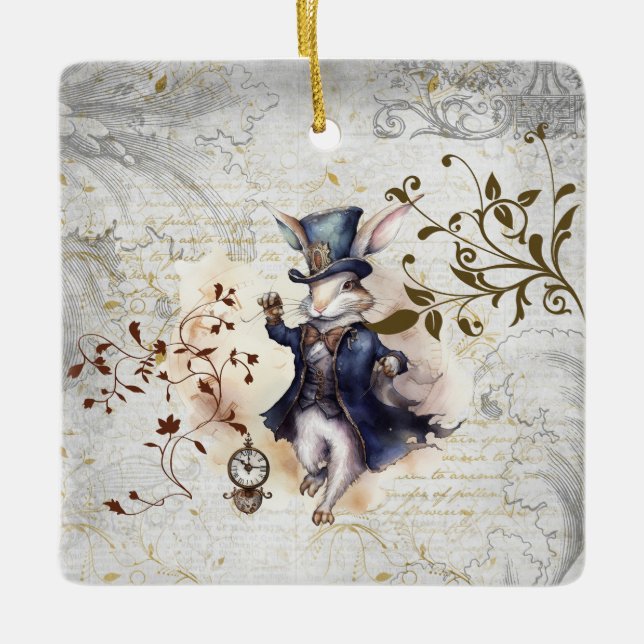 Weißes Kaninchen Keramikornament (Vorderseite)