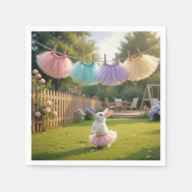 Weißes Kaninchen mit rosa Tutu Serviette (Vorderseite)