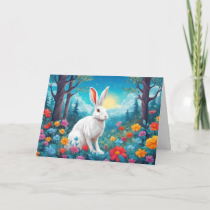 Weißes Kaninchen mit Waldblumen Natur Feiertagskarte
