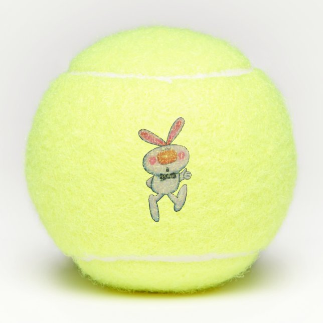 Weißes Kaninchen Orangennase wirbelt schwarze Kraw Tennisbälle (Vorderseite)