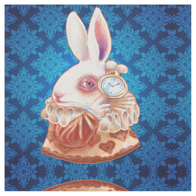 Weißes Kaninchen-Popsurrealism-Illustrationsgewebe Stoff (Nahaufnahme)