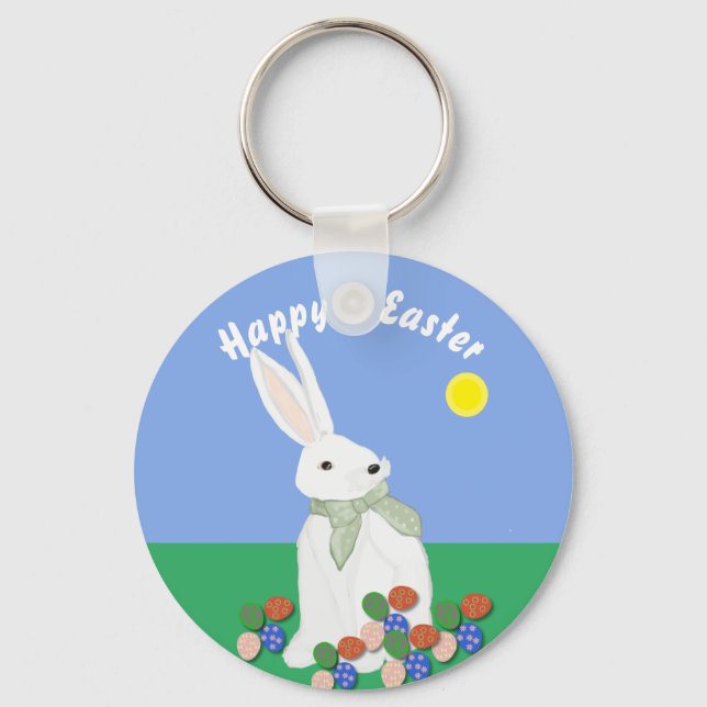 Weißes Kaninchen und Eier  Schlüsselanhänger (Vorderseite)