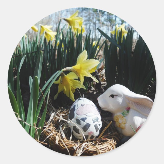 Weißes Kaninchen und Kuheier Runder Aufkleber (Vorderseite)