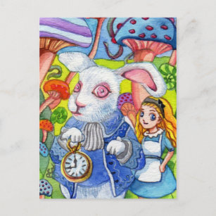 Weißes Kaninchen und Mini-Aliace Postkarte
