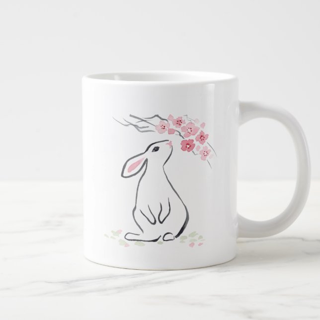 Weißes Kaninchen und Sakura-Blossom Jumbo-Tasse (Rechts)