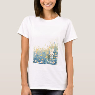 Weißes Kaninchen versteckt sich auf einer Wiese T-Shirt