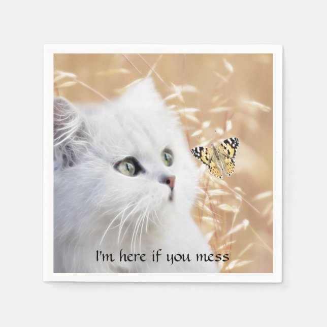 Weißes Kätzchen und Schmetterling Serviette (Vorderseite)