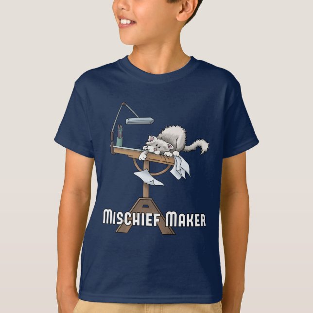 Weißes Katze Unheil-Stifter T-Shirt (Vorderseite)