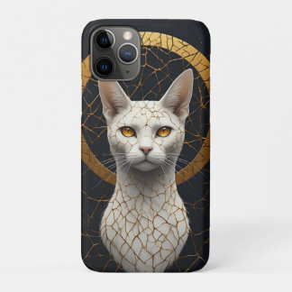 Weißes Katzenporträt mit goldenem geometrischem He Case-Mate iPhone Hülle