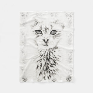 Weißes Katzenzeichnen der Fleecedecke