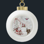 Weißes Keramik Kugel-Ornament<br><div class="desc">Weißes Weihnachtssnowman-Schlitten-Kardinal</div>