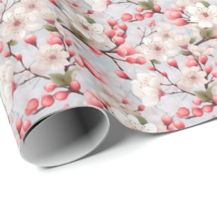 Weißes Kirschblüten Rosa Blütenfrüchte Geschenkpapier
