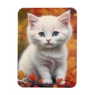 Weißes Kitten Herbstleaves Portrait Magnet