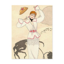 Weißes Kleid mit Rosen-Gürtel von George Barbier