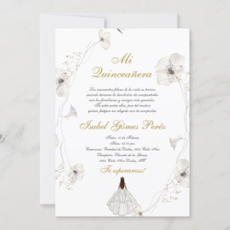 Weißes Kleid Quinceanera Silhouette Spanisch Einladung