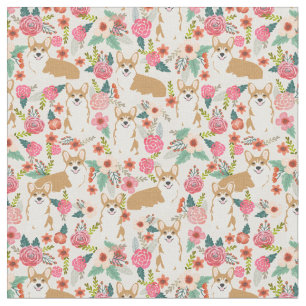 weißes Korgi-Stoffprint Blumendesign Stoff