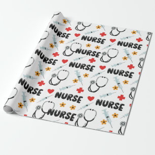 Weißes Krankenschwester-Leben nahtloses Muster (2) Geschenkpapier