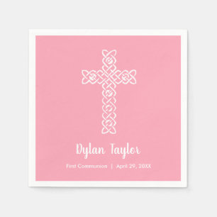 Weißes Kreuz auf rosa religiös Serviette