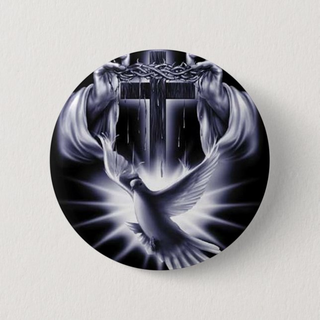 Weißes Kreuz mit Taube Button (Vorderseite)