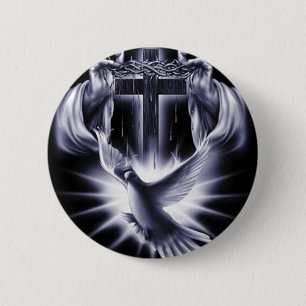 Weißes Kreuz mit Taube Button
