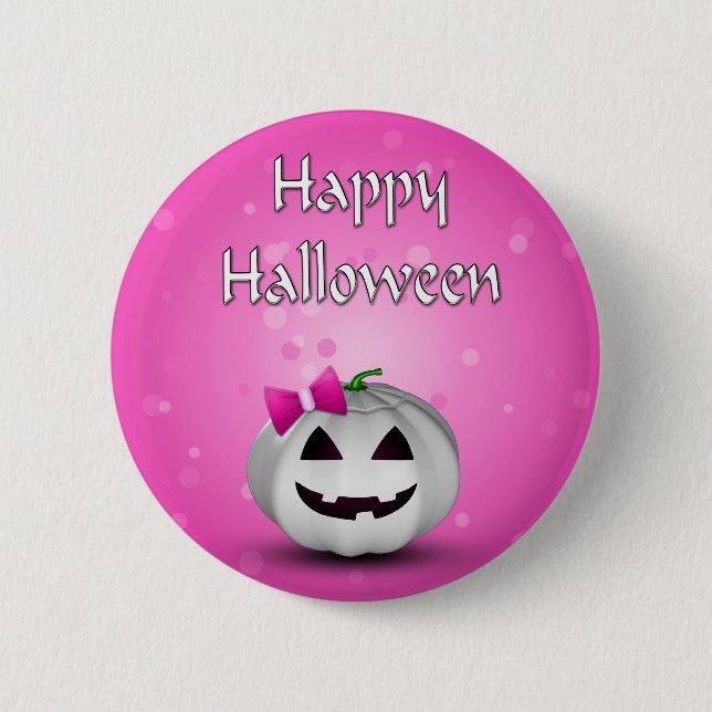 Weißes Kürbis-Rosa Girly Halloween Button (Vorderseite)