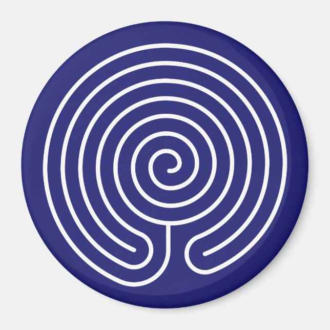 Weißes Labyrinth auf Mitternachtsblau Magnet (Vorne)