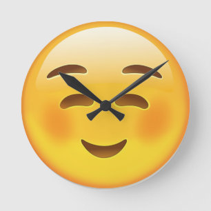 Weißes lächelndes Gesicht Emoji Runde Wanduhr